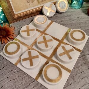 Marble Tic-Tac-Toe Set with Gold Accents